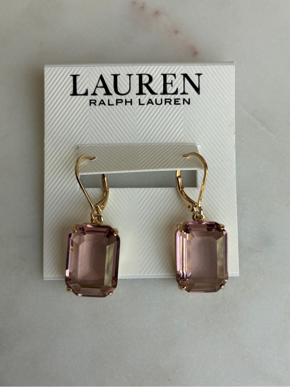 Lauren Ralph Lauren gold-tone earrings with blush pink rectangular crystals